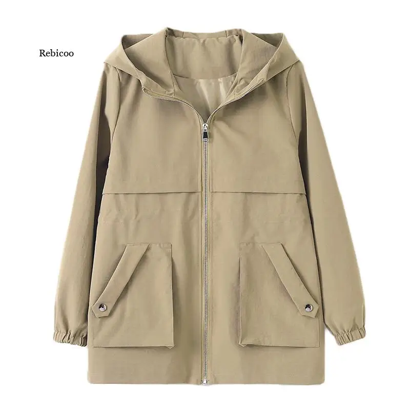 

Women's Jackets Autumn Windbreaker Famale Hooded Jacket Casual Basic Coat Loose Zipper Lightweight Outerwear