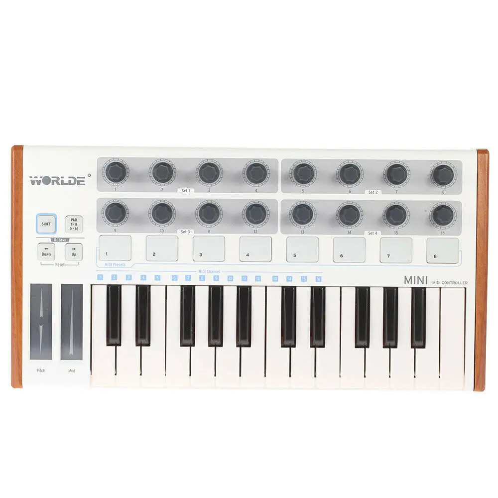 

MINI 25-Key Ultra-Portable USB MIDI Keyboard Controller MIDI Controller WORLDE 25 Note Velocity-Sensi Keyboard Drum Pad