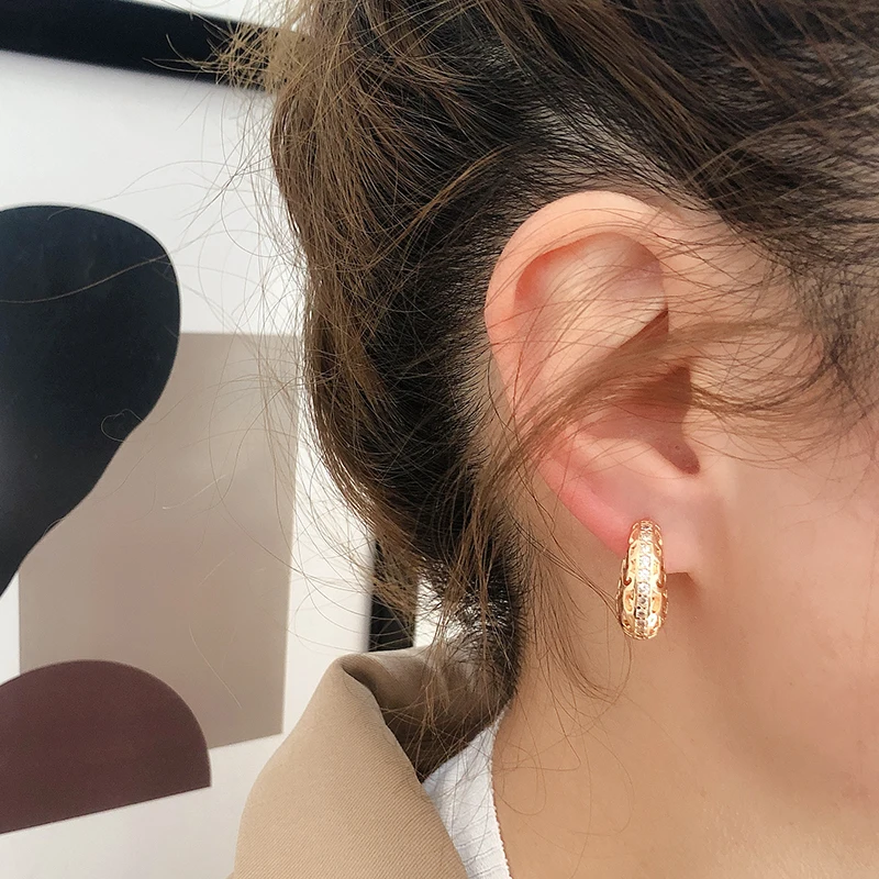 SYOUJYO New Hollow Rose Gold Color Round Earrings for Women Luxury Designer Natural Zircon Fashion OL Daily Fine Jewelry Gifts