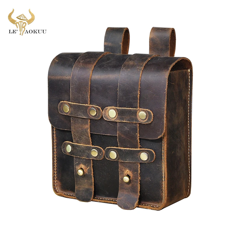 Natural Leather men Design Small Cowhide Vintage Hook Hip Bum Bag Fanny Waist Belt Pack Cigarette Case 6.5