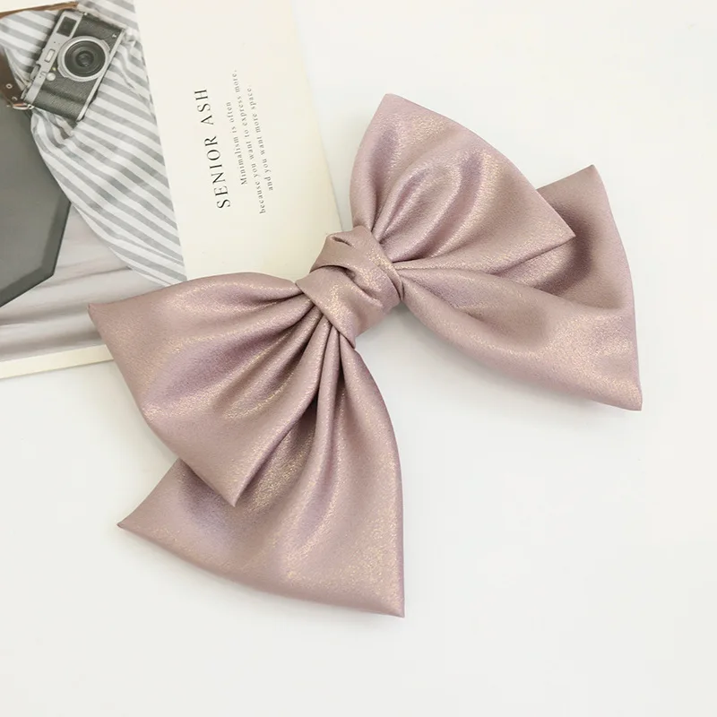 Spring New Bright Silk Cloth Barrette Bow For Woman Girls Hair Accessories Back Head Ponytail Hairpin Lady Headdress Spring Clip