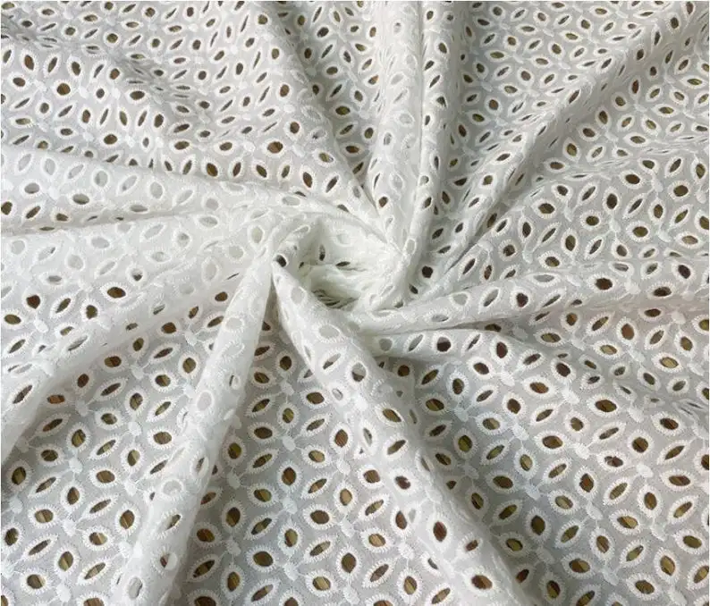 Autumn-New Off White Embroidered Lace Fabric, Cotton Eyelet Lace Fabric By The Yard, Bridal Lace Fabric