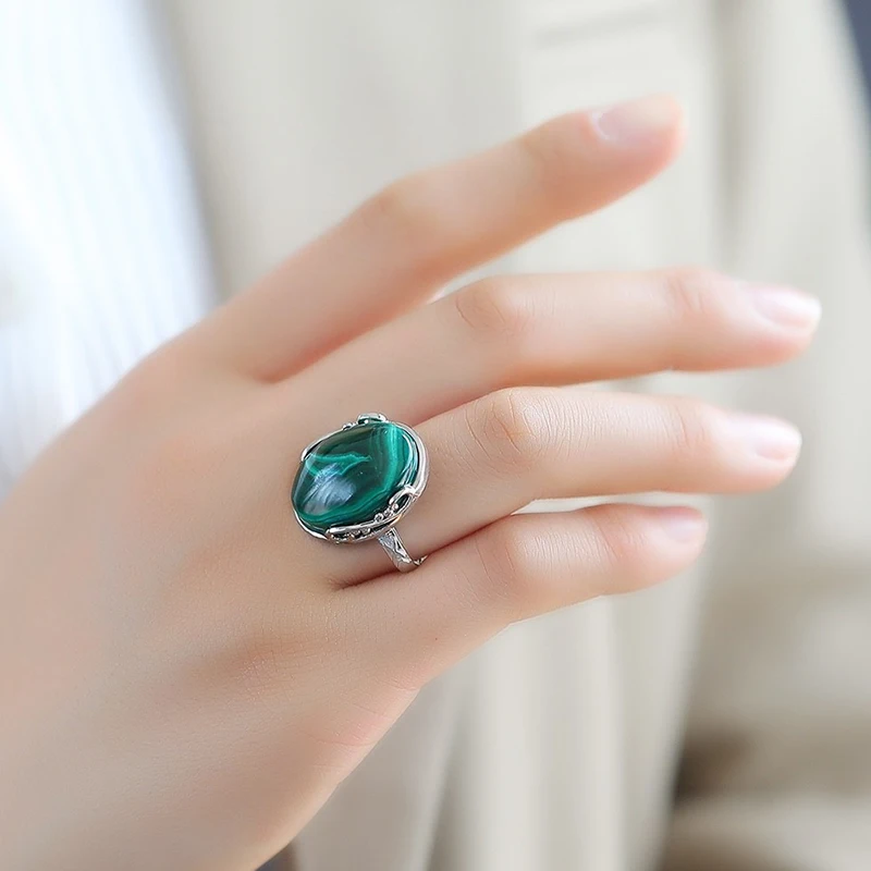 Fine Malachite Natural stone Ring Stone Ring Beautiful Simple Women Men Gift Elegance Fashion Crystal Ring Jewelry Wholesale