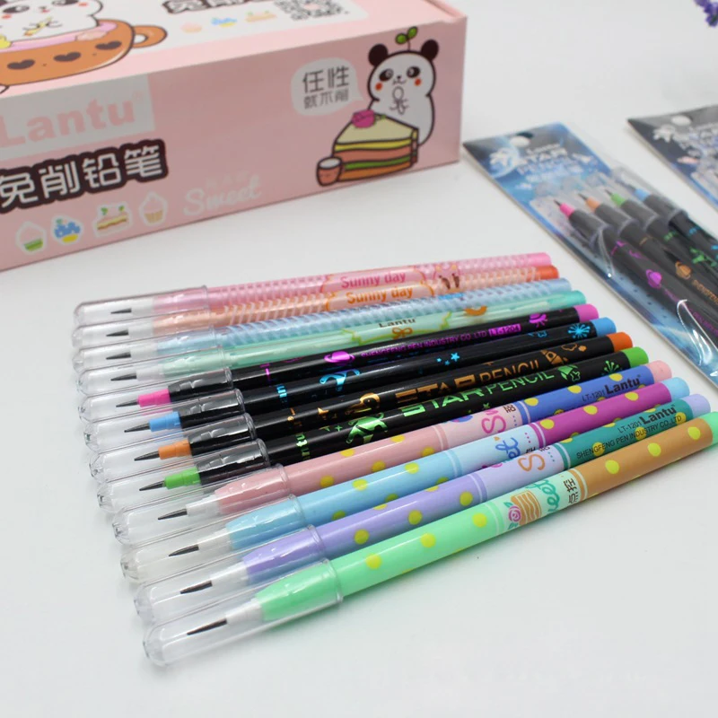 4PCS/Set Non-sharpening Pencil Cute Stationery Cartoon Pencil Plastic Pencil Student School Office Stationery