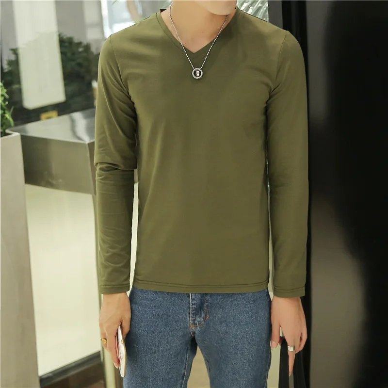 2024 MRMT Mens T Shirts Pure Color V Neck Long Sleeved T-Shirt For Male Thin Material Tee Shirt Men Clothing Tees