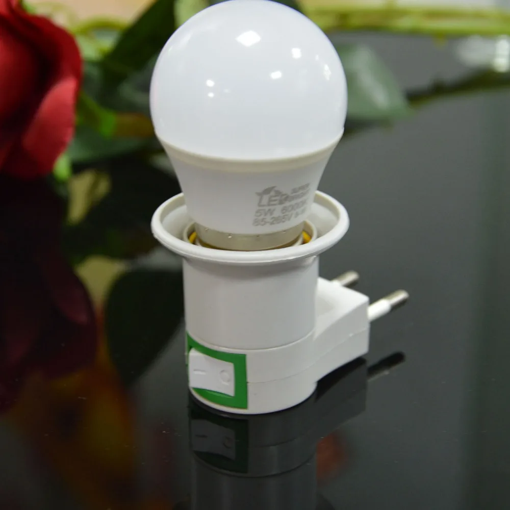 EU Plug Luzes Noturnas LED com Tomada de Interruptor, E27 Holder Base Night Light, 220V, 5W