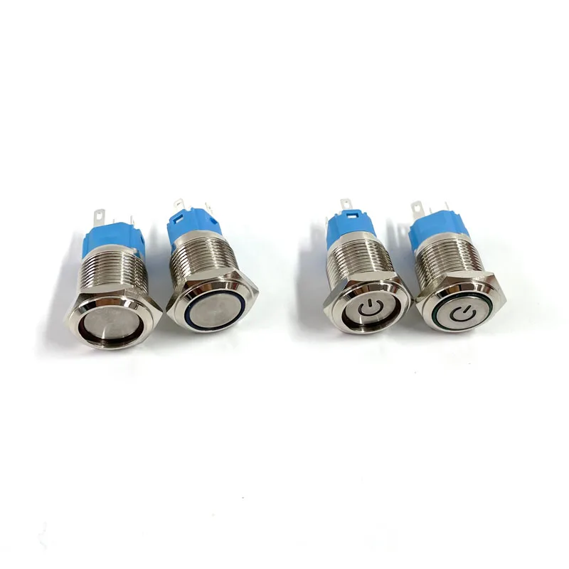 Latching push button switch locked 16mm flat head Momentary Push Button waterproof LED metal switch image 4