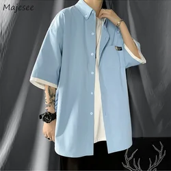 Casual Shirts Men Patchwork Fake-two Pieces Plus Size 3XL Harajuku Korean Fashion Loose Straight Baggy Handsome High Street Chic