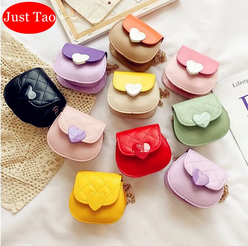 

Just Tao!Lovely style purse for childrens baby girls smal leather heart bags toddlers shoulder bag Mini messenger wallet JT125