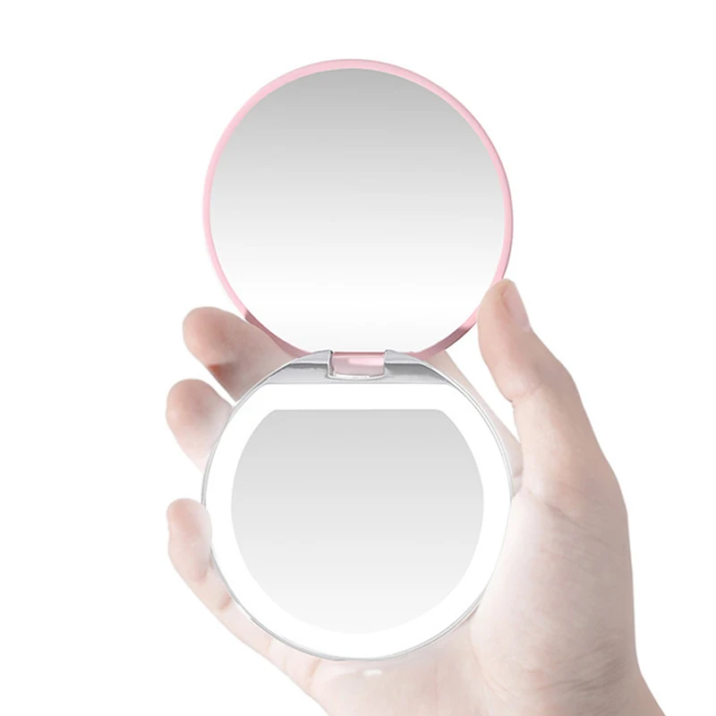 

Portable Mini Makeup Mirror Compact Pocket USB Chargeable Two-side Folding Makeup Mirror with LED Light Cosmetic Mirror for Gift