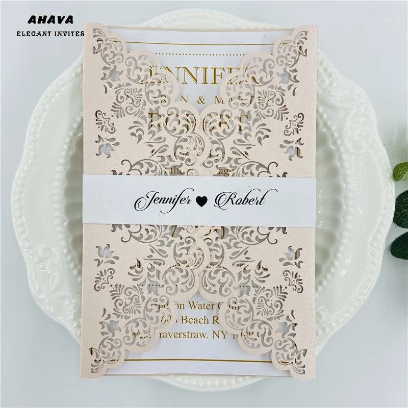 

Blush Laser Cut Wedding Invitations Card lace Elegant Greeting Card WIth Envelope Wedding Party Decoration