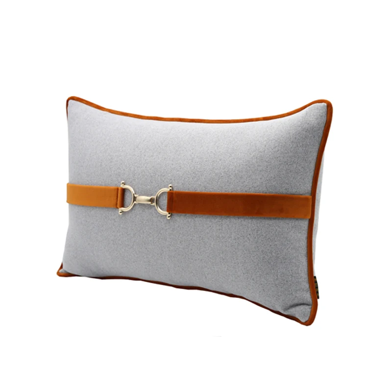 Diphylleia Luxury Designer Rectangular 30x50cm Pillow Cushion Cover Equestrian Buckle Horsebit Woven Tan Grey Design