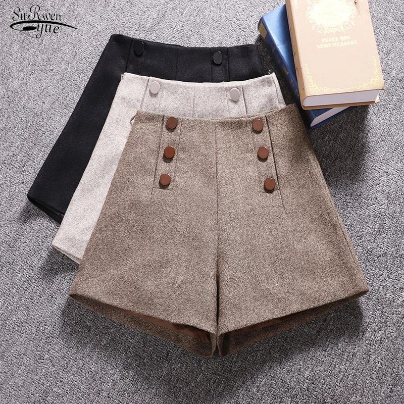 2022 Spring Autumn Short Mujer Korean Wool Shorts Women Winter Loose Wide Leg Shorts Feminino Short Buttons Zipper Chic Pocket