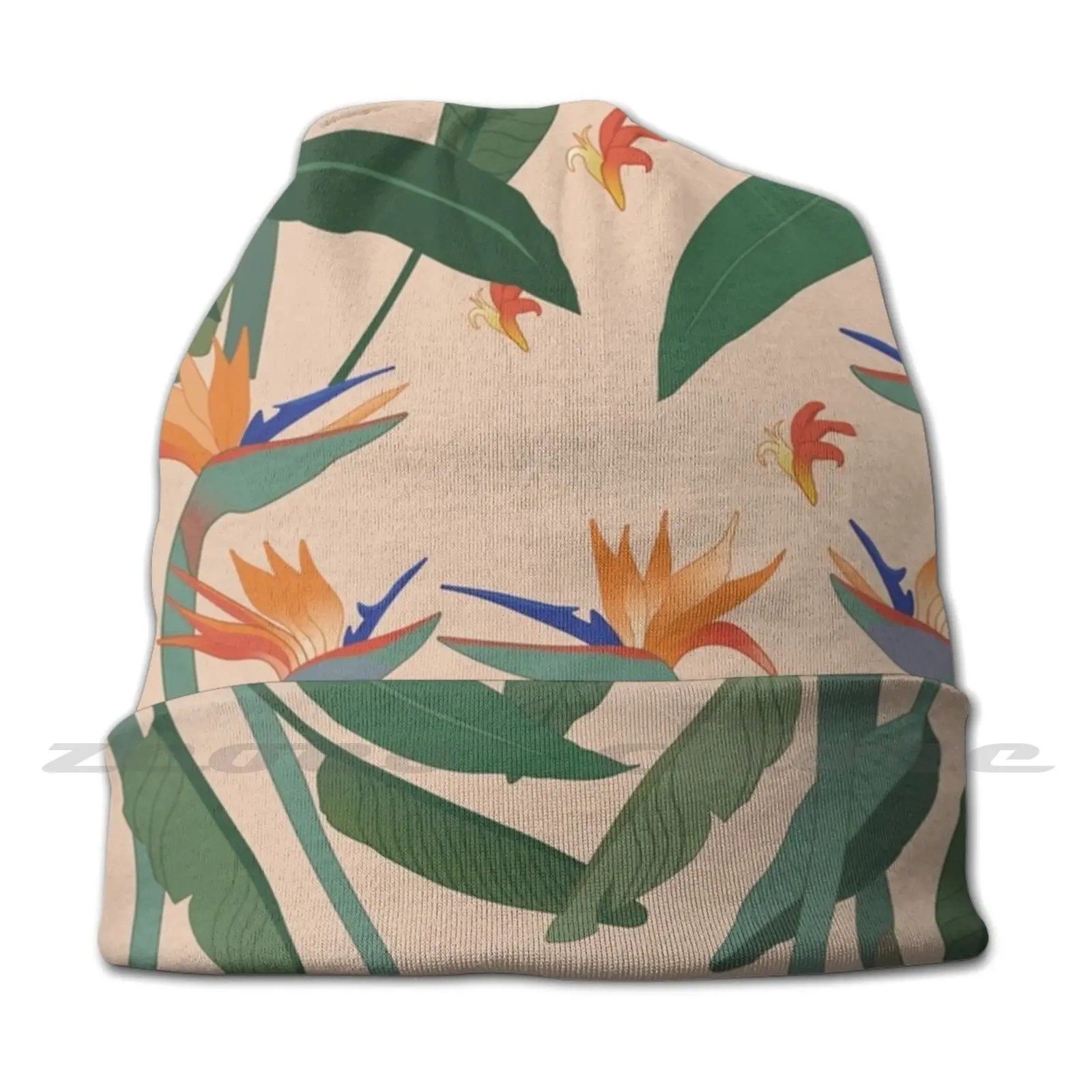 Birds Of Paradise Pattern Knit Hat Hedging Cap Soft Elasticity Outdoor Sports Leisure Birds Of Paradise Pattern Tropical