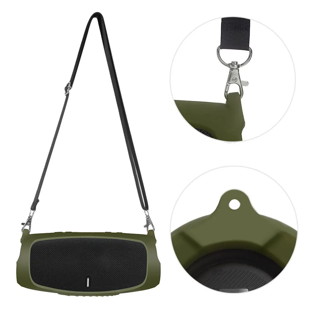 シリコントラベルケース,Jbl充電ストラップ付き,5保護シェル,ワイヤレスBluetooth互換スピーカーアクセサリー