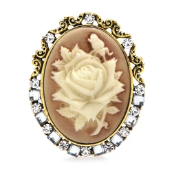 Wuli&baby Vintage Rose Flower Brooch Sparkling Rhinestone Brooch Pin Old Style 2022 Fashion Jewelry Accessory Badge Gift