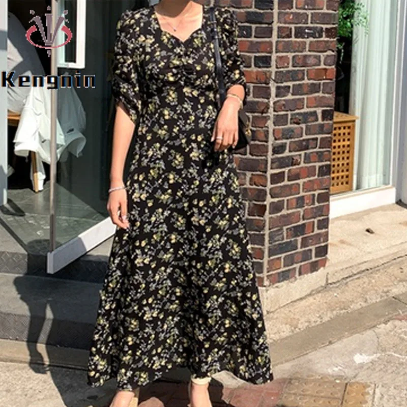 Oversized Loose Dress Summer Dress 2023 Print Floral Fashion Women Dress Half Puff Sleeve Female Robe Dress Lady Dress KE1336