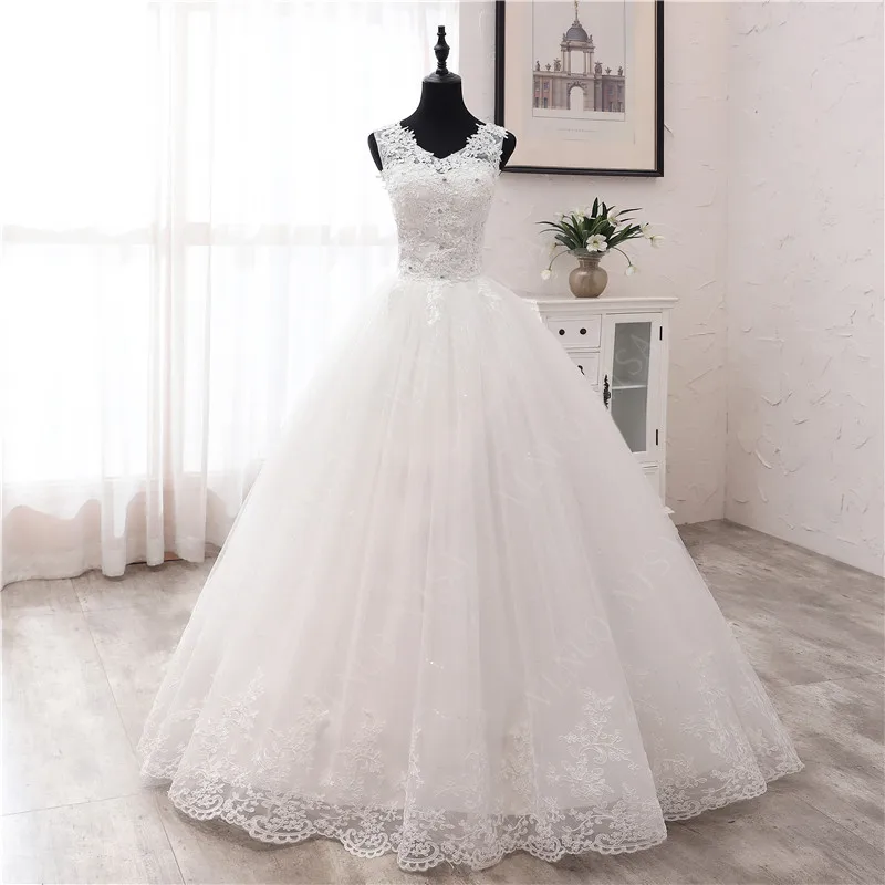 Vestido De novia blanco roto con cuello en V, apliques De tren o piso, Vestido sin mangas, Vestido De novia De princesa, nueva moda Simple