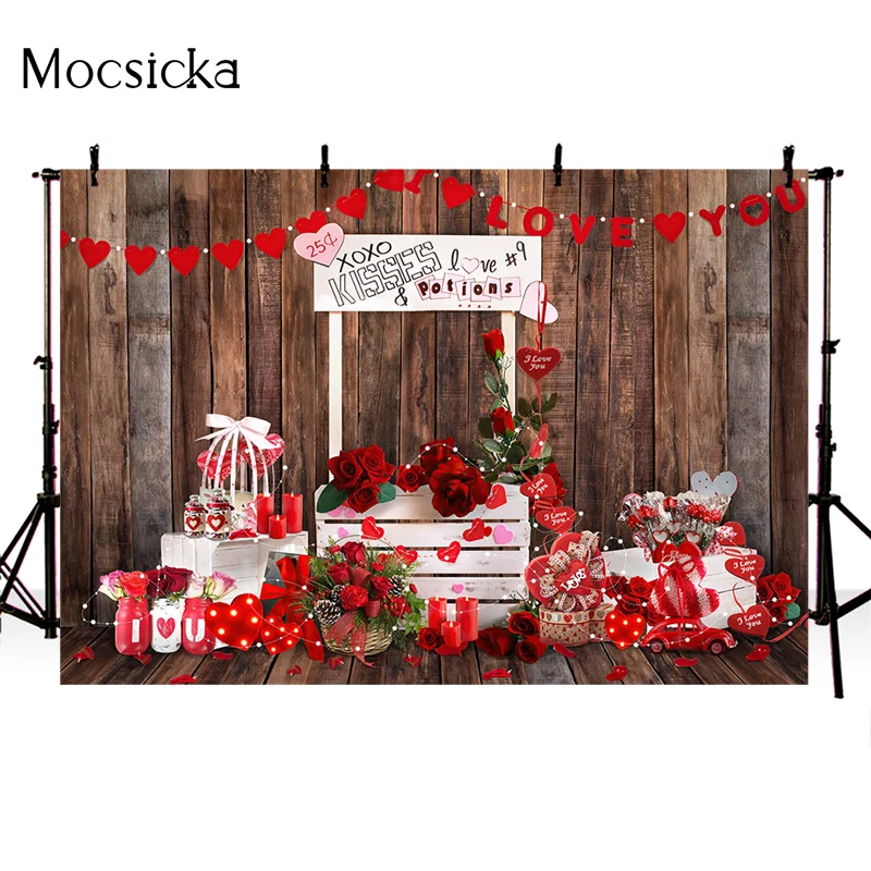 Mocsicka Valentine's Day Photography Background Love Roses Gift Decoration Props Wedding Bridal Shower Photo Backdrop Studio