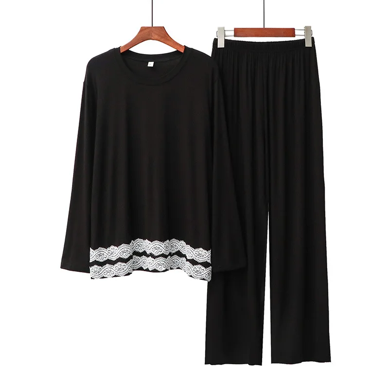 

Two Piece Modal Pajamas Set Women's Spring And Summer Japanese Simple Lace Loose Casual Long Sleeve Trousers Women's Home Suit
