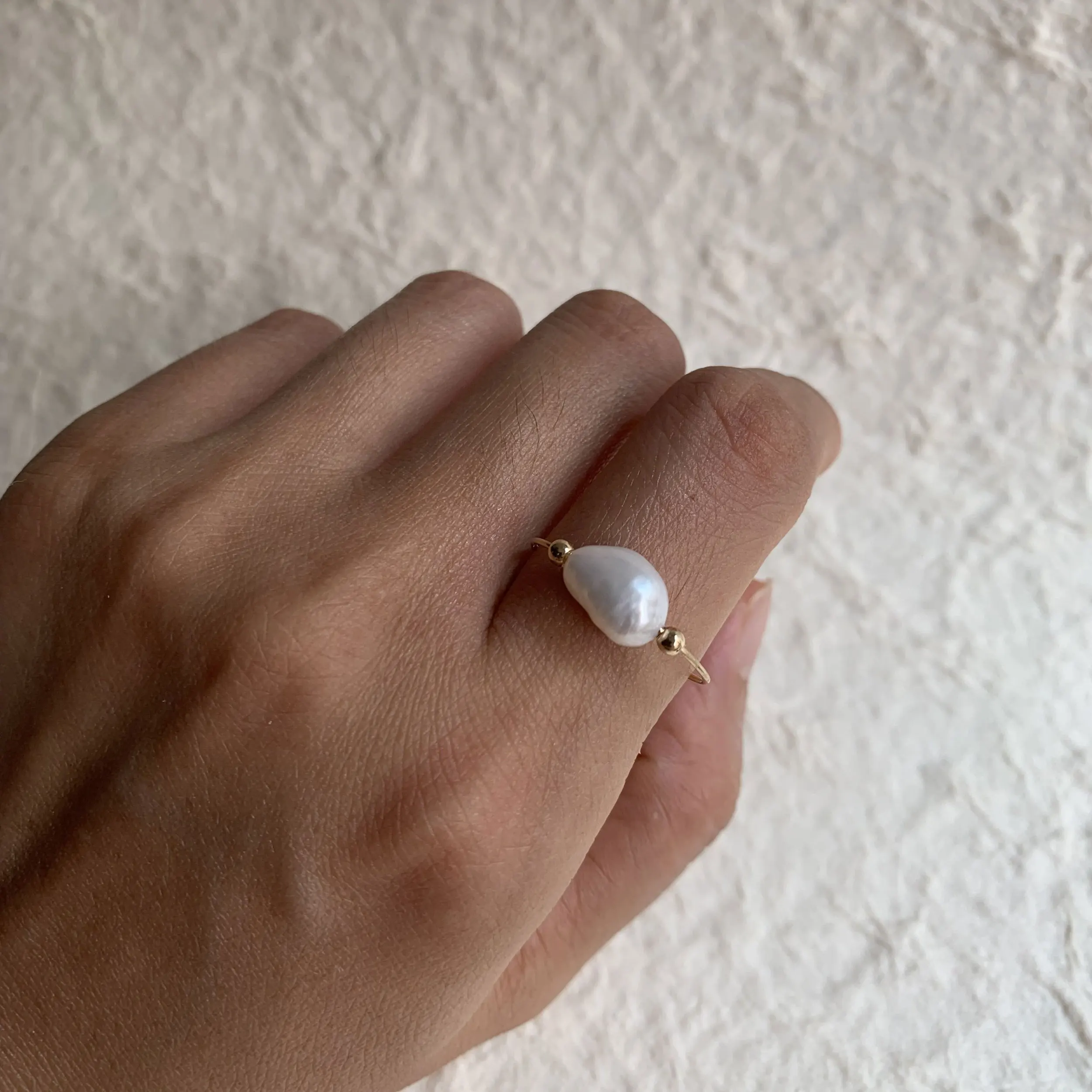 Single Baroque Freshwater Pearl 14K Gold Filled Thin Ring Dainty Everyday Simple Jewelry