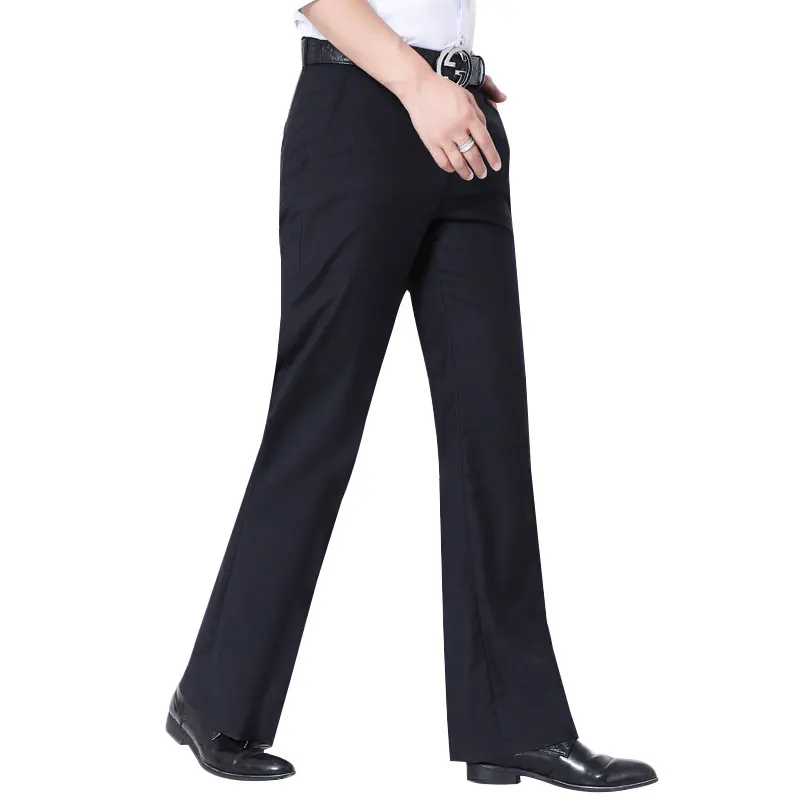 

Spring Men Flared Boot Cut Trousers No Ironing Required Elasticity Casual Office Dark Blue Black Slim Bottom Formal Suit Pants