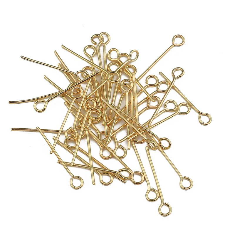 50pcs 20 30 40 50 mm 18K Gold Plated Heads Eye Flat Head Pin For Jewelry Making Findings Accessories Wholesale Supplies