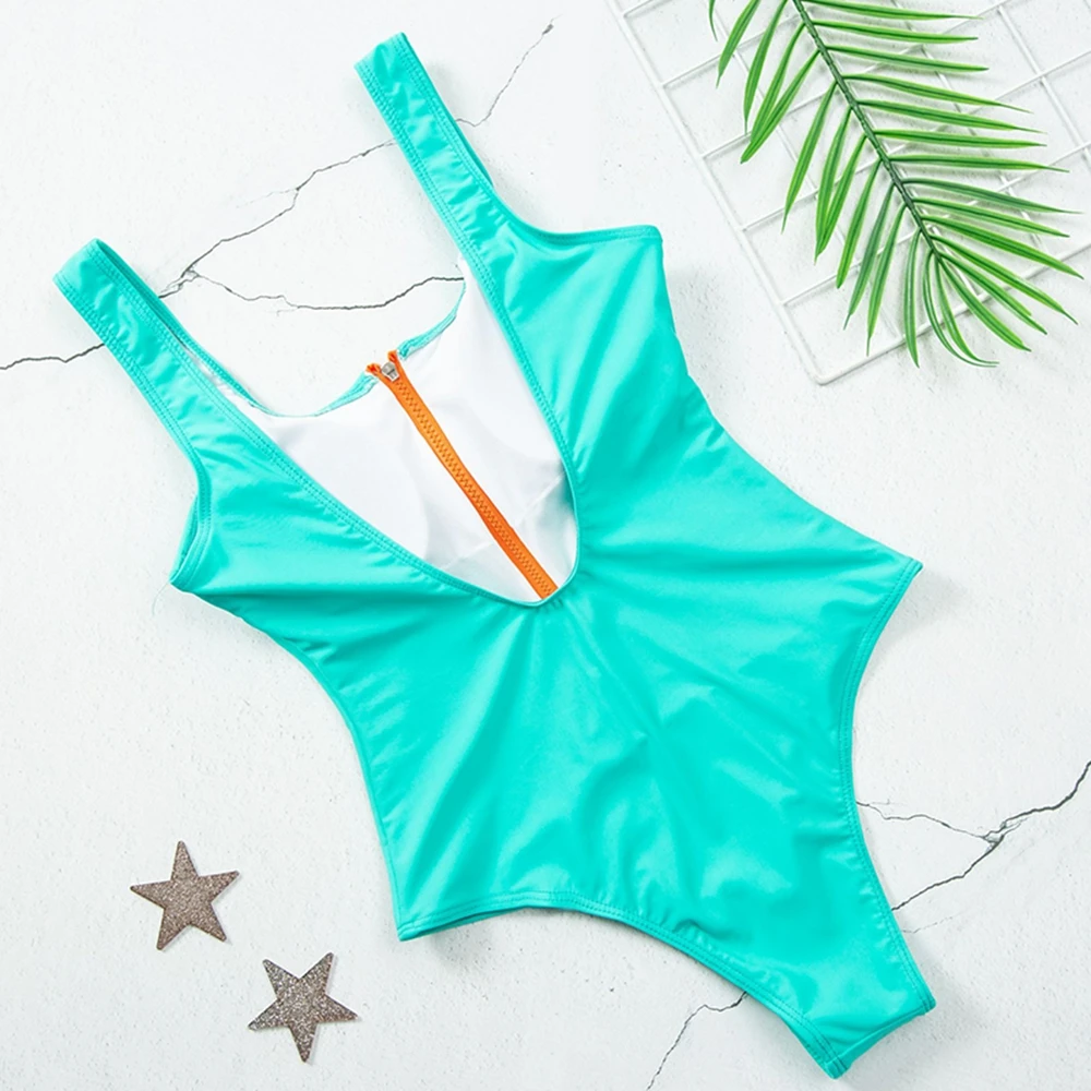 2023 New Sexy Zipper One Piece Swimsuit Women Solid Swimwear Bodysuit Swimsuit Push Up Monokini Bathing Suit Summer Beachwear XL