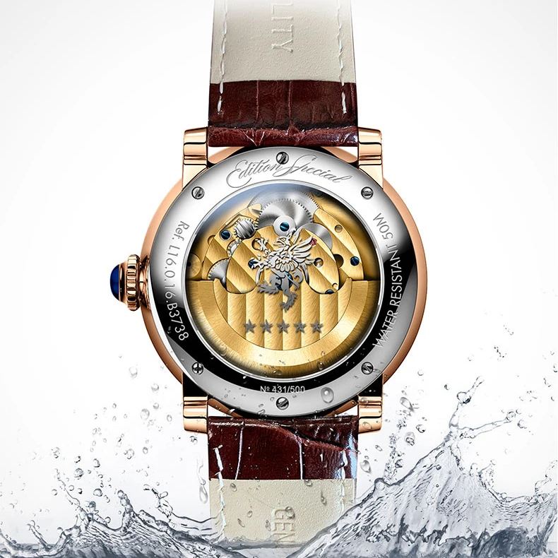 BORMAN Mens Automatic Watches Luxury Male Watch Fashion Mechanical Wristwatch Skeleton Dial Waterproof Sapphire Leather Strap