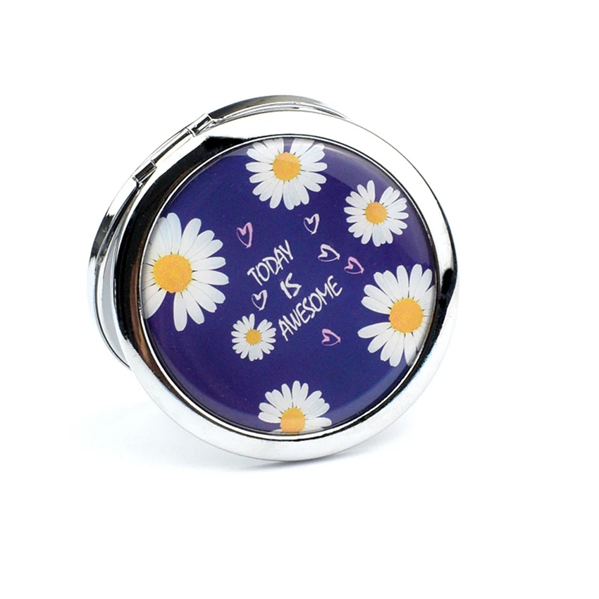 Mini specchio per il trucco pieghevole a doppio lato, specchio per toeletta ingranditore rotondo margherita carino, specchio tascabile cosmetico portatile di bellezza