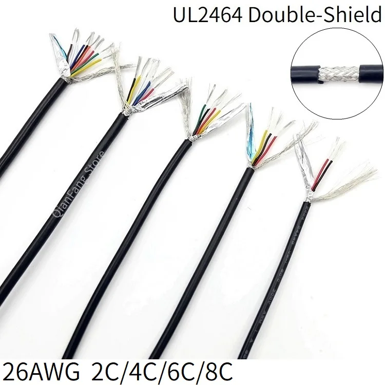 1M 26AWG Shielded Wire Signal Cable 2 4 6 8 Core PVC Insulated Channel Audio Headphone Copper Control Sheathed Wire UL2464