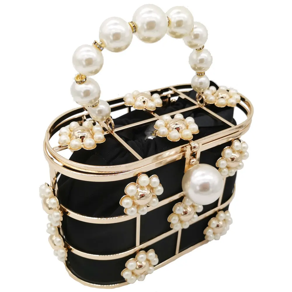 18x13CM Totes Bag Women Metal Bucket Bag With Pearls And Diamonds Handbag Drawer With Chain Pig Cage Bag a6197