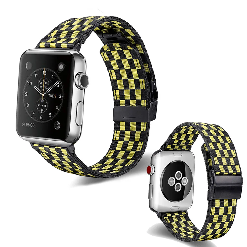 

Apply For Apple Watch 6/5/4/3/2/1 iWatch Nylon Band Strap Series 38/42MM 40/44MM Black White Black Yellow Lattice Nylon Strap