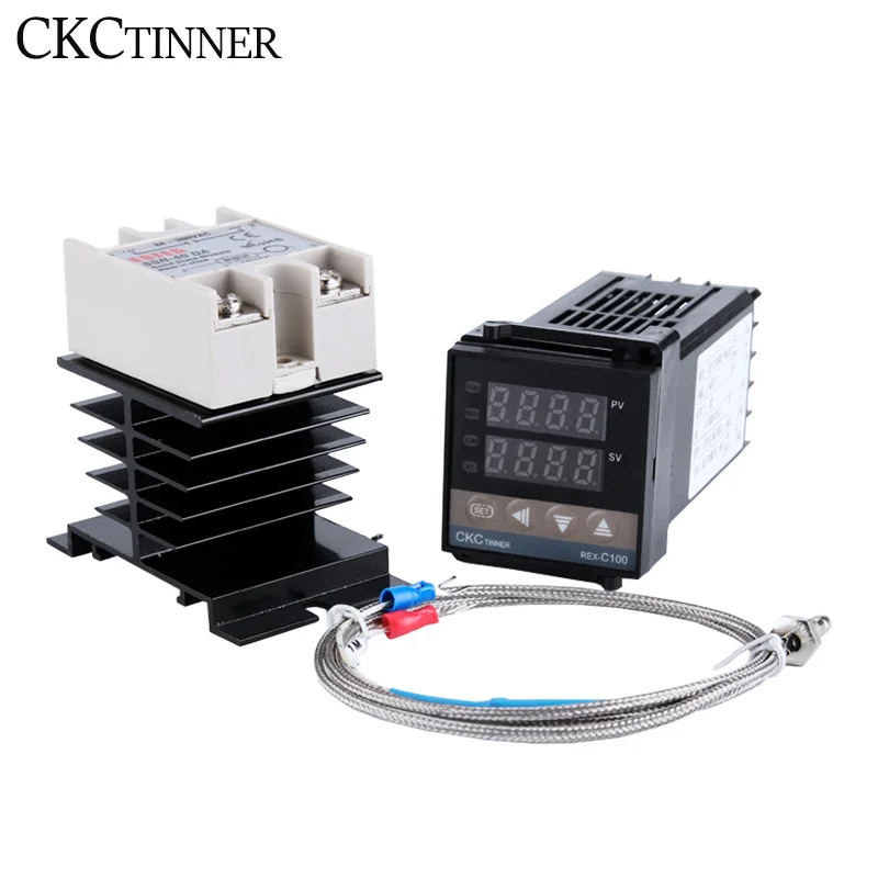 REX-C100VAN Digital RKC PID Thermostat Temperature Controller digital REX-C100/ 40A SSR Relay/K Thermocouple Probe/heat sink