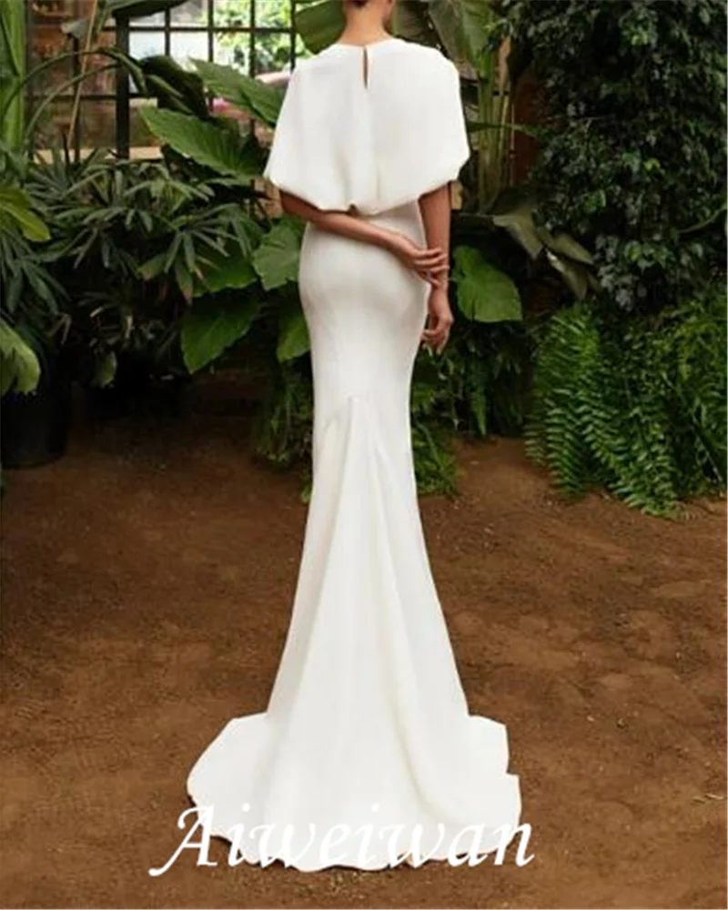 Mermaid / Trumpet Wedding Dresses Scoop Neck Floor Length Stretch Satin Sleeveless Country Simple with 2021