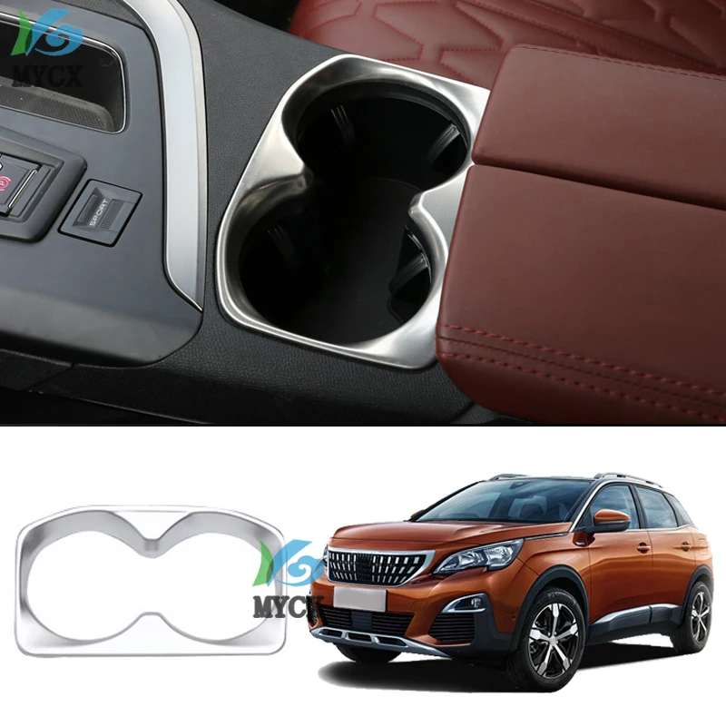 

Interior Cup Holder For Peugeot 4008 5008 3008 GT 2017 2018 Matte Chrome Trim Cover Styling Accessories
