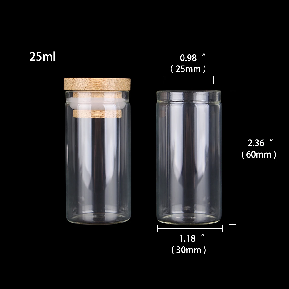 12pcs 25ml 30*60mm Transparent Glass Bottles Jars Vials Terrarium with Bamboo Lids Spice Decorative Bottles for DIY Crafts