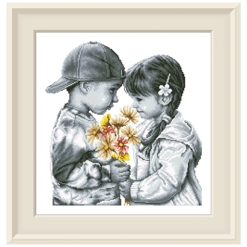 Shy couple cross stitch kits lovers pattern design 18ct 14ct 11ct unprint canvas embroidery DIY needlework