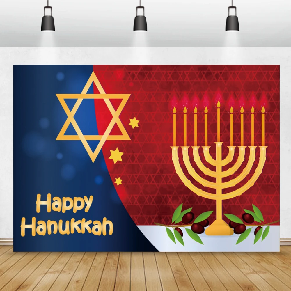 Laeacco Jewish New Year Happy Hanukkah Party Poster Stars Candles Fruit Pattern Photographic Backdrop Photography Background