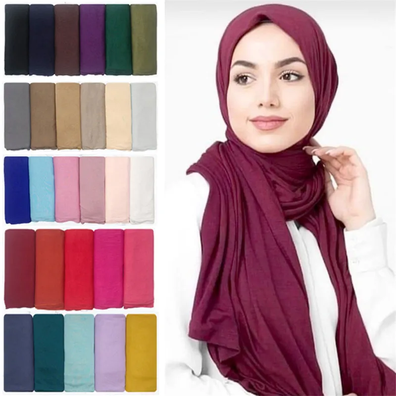 

2021 Hot Selling Modal Cotton Jersey Hijab Scarf High Quality Stretch Muslim Scarves Women Plain Headband Foulard Wrps 170*55cm