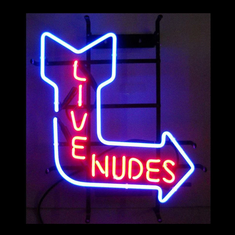 LIVE NUDES Aarrow Pointed Right Or Left Neon Sign Light Custom Handmade Real Glass Tube Bar Club Store Room Decor Display 17X14