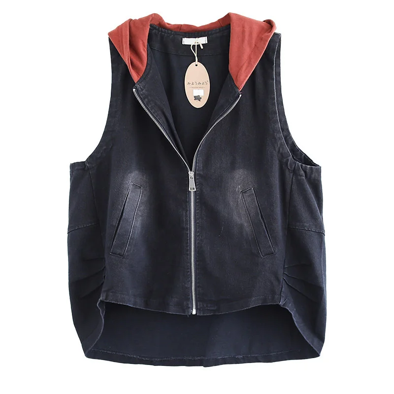 Max LuLu เกาหลีฤดูใบไม้ร่วง2021แฟชั่นสตรี Hooded สีดำ Denim Vest สุภาพสตรีซิป Casual Waistcoats หลวมเสื้อผ้าแขนกุด