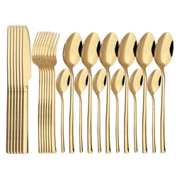 24Pcs Gold Dinnerware Set Stainless Steel Cutlery Set Knife Fork Spoon Dinner Set KitchenTableware Flatware Set Dishwasher Safe