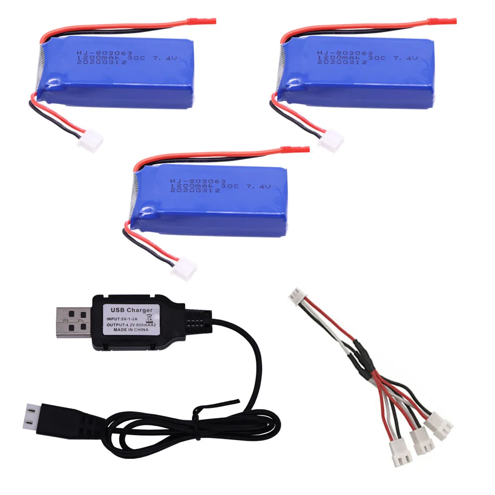 7.4V 1200mAh 2S Lipo Battery and USB Charger For YiZhan X6 MJX X101 X102h X1Brushless H16 WLtoys V666 V262 V353 V333 V323 803063