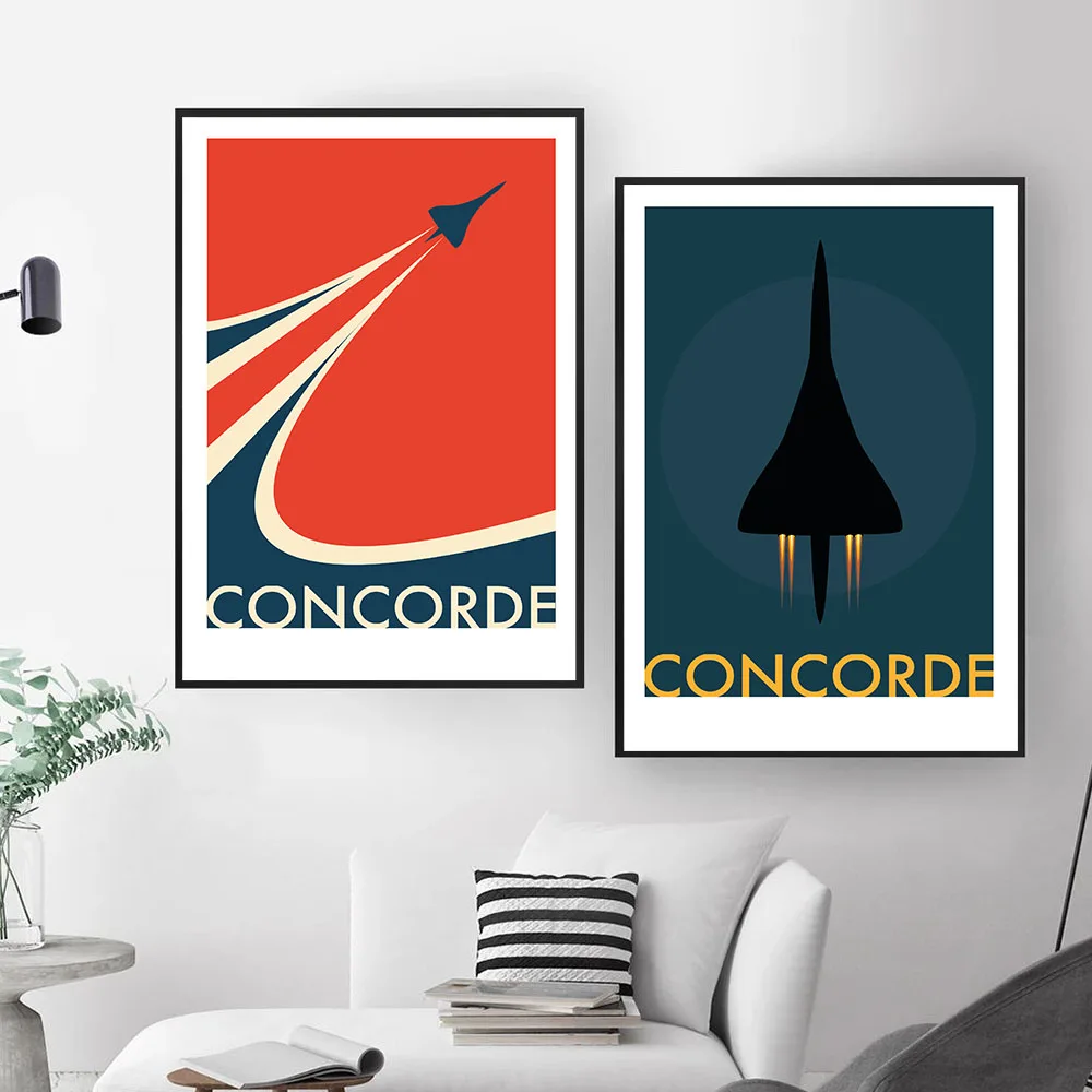 Vintage Concorde Flugzeug Poster und Drucke Fliegen die Flagge Leinwand Malerei Moderne Wandbilder für Wohnzimmer Home Decor