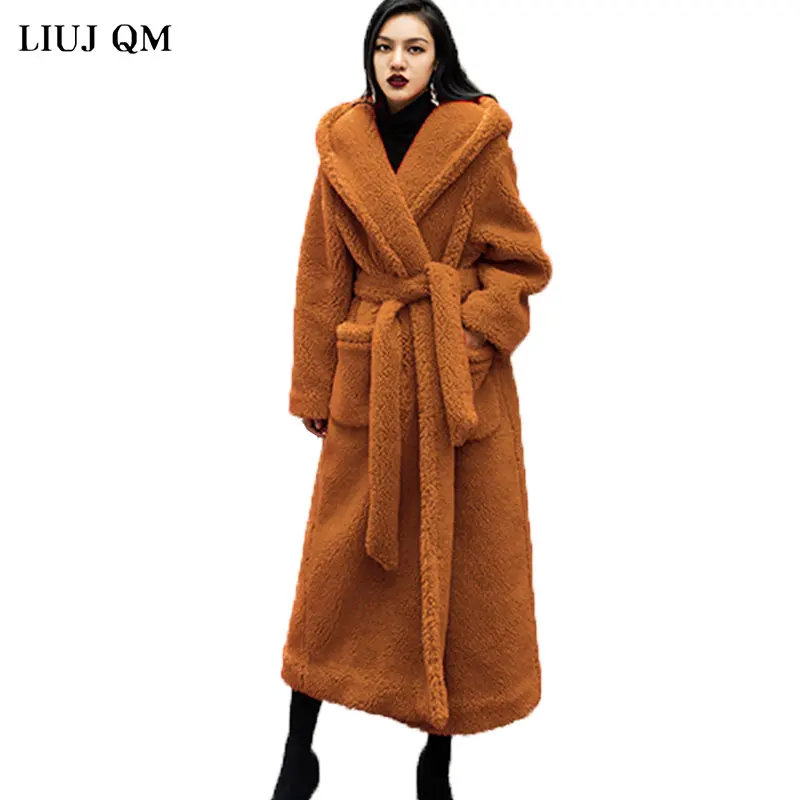 Plush Faux Fur Teddy Coat Women Parka Winter Wool Jacket Casual Large Size Long Teddy Jacket Female Thick Warm Hooded Outwear