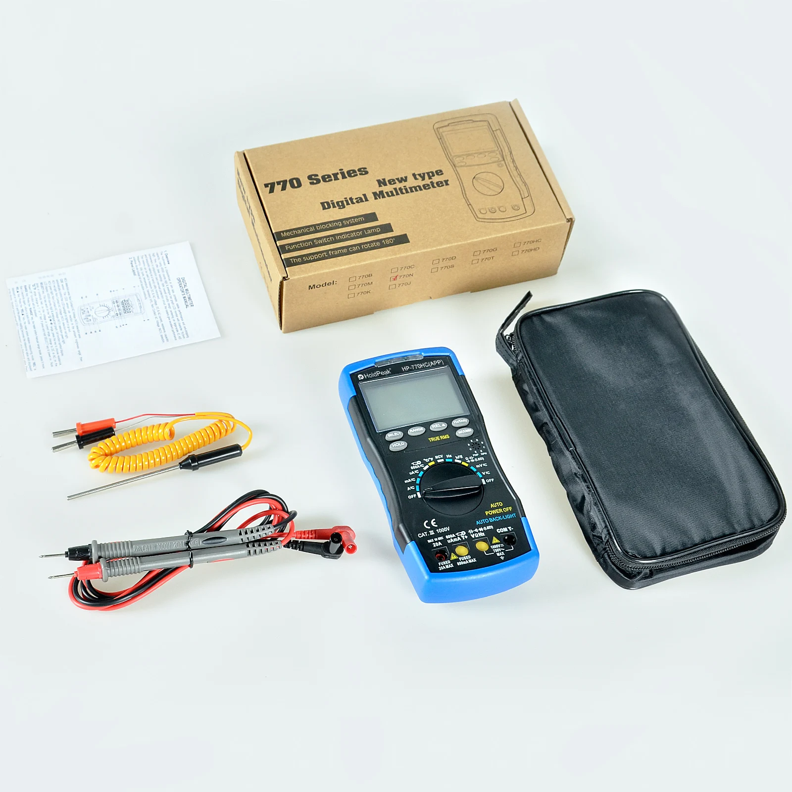 HOLDPEAK Bluetooth Auto Ranging Digital Multimeter HP-770HC-APP True RMS with NCV Feature and Temperature/Duty Cycle Test