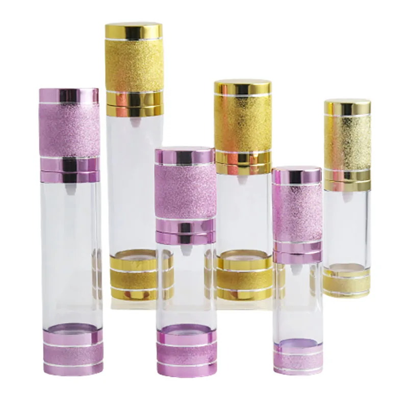 200  x 15ml 30ml 50ml Gold Pink Travel Refillable Bottles Portable Airless Pump Dispenser Bottle For Travel Lotion Containers