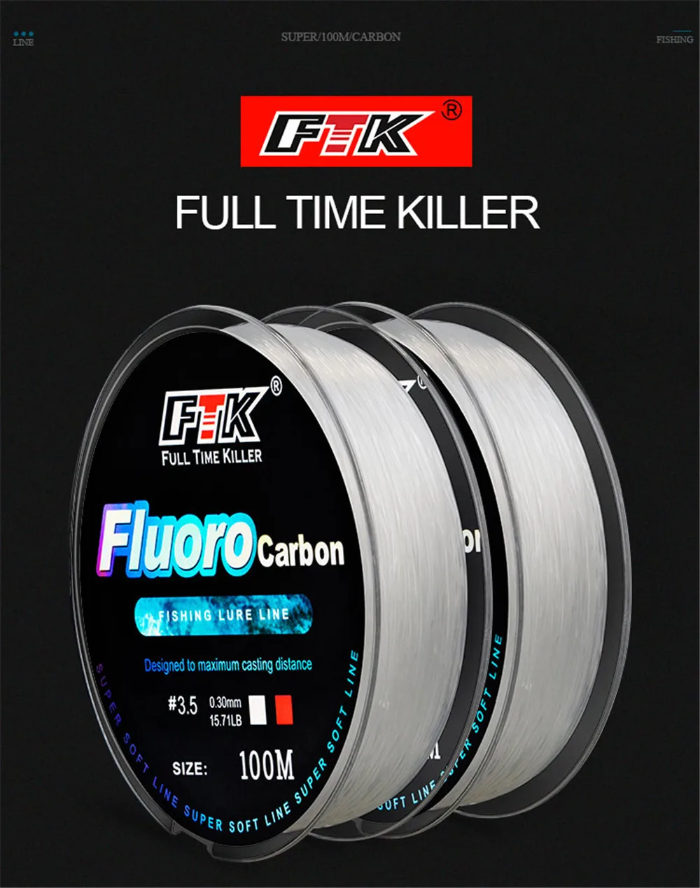 FTK 100m Fluorocarbon Angelschnur 4.13-34.32LB Fluorocarbon-Beschichtung Japan Carbonfaser-Vorfach Karpfen Angelschnur Superweiche Schnur – Detail 1