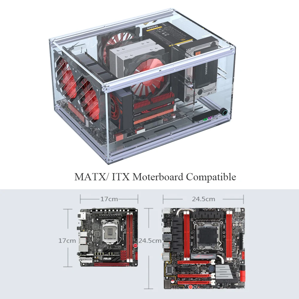 MATX Horizontal Computer Case Support ITX Motherboard DIY Desktop Cases Acrylic Transparent PC Cases